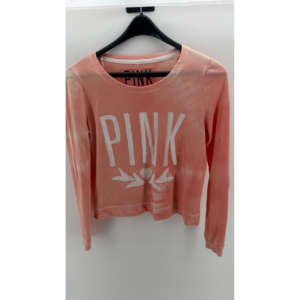 Victoria's Secret PINK Top Women S Orange Excellent Tie Dye Graphic Long Sleeve
